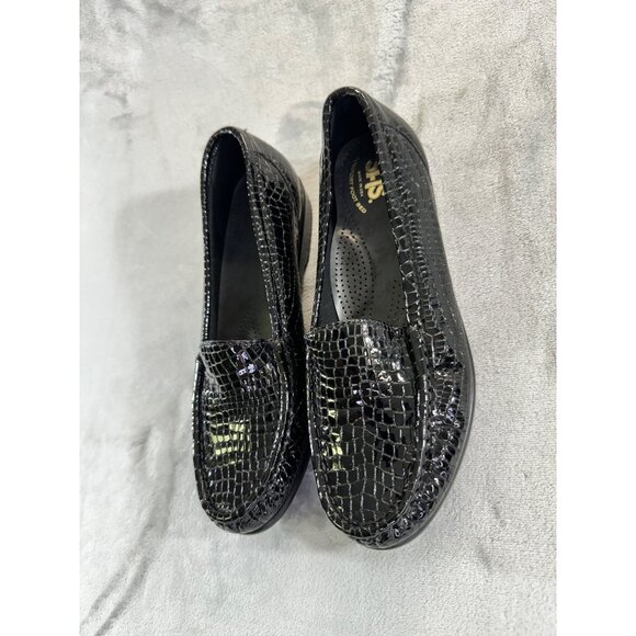 SAS women's size 7.5 M black patent leather comfort slip on loafers Alligator pr - Picture 11 of 16